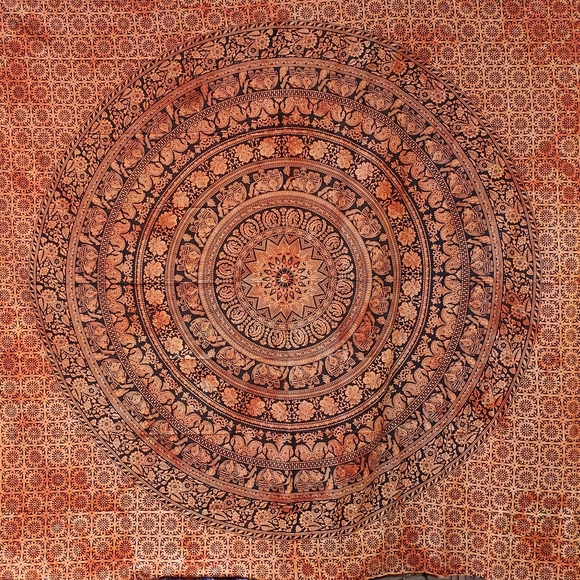 Orange Black Mandala Tapestry Fall Autumn Sunset - Picture 5 of 6